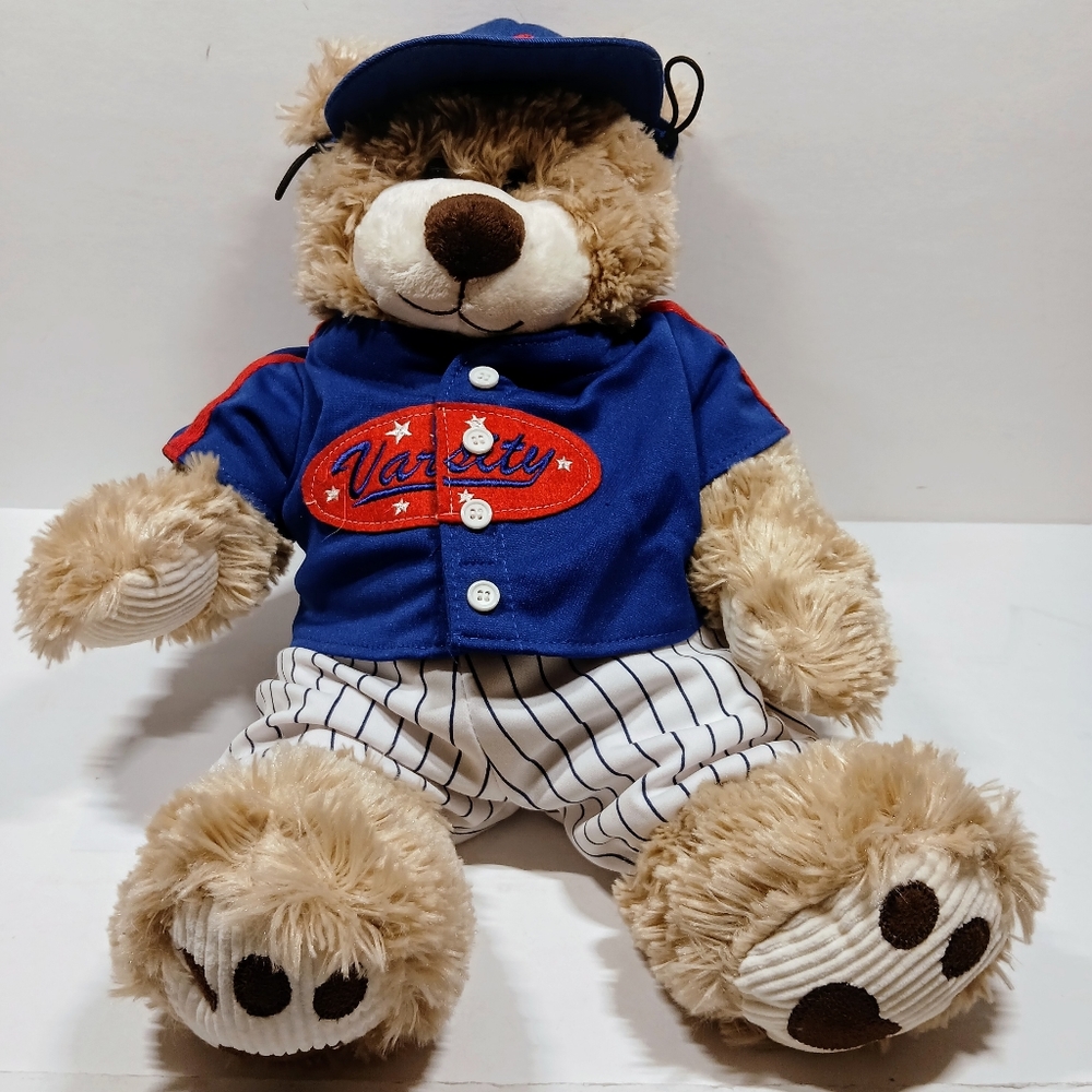 Varsity Build-A-Bear BAB Workshop Blond Curly Hair Teddy Varsity Baseball Plush